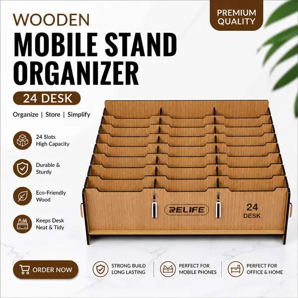 Wooden-Mobile-Stand-Organizer-24-Desk.webp Wooden Mobile Stand Organizer 24 Desk - Image 1